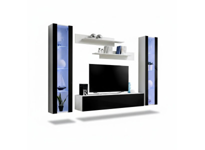 Juego de sala de lujo 5 pz. vitrina suspendida moderna soporte de TV negro