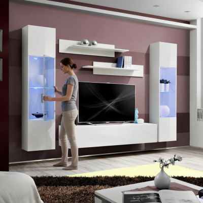 Mueble de TV moderno de madera con vitrina suspendida