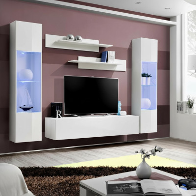 Mueble de TV moderno de madera con vitrina suspendida