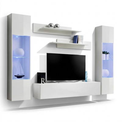 Mueble de TV moderno de madera con vitrina suspendida