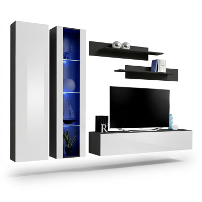 Sala de estar, muebles, conjunto de pared, soporte para TV, mobiliario completo, moderno.