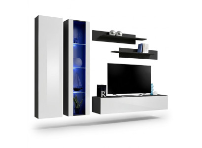 Sala de estar, muebles, conjunto de pared, soporte para TV, mobiliario completo, moderno.