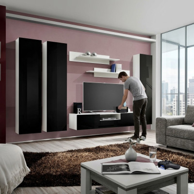Juego de pared para salón estanterías negras soporte de TV lowboard