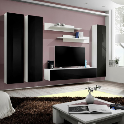 Juego de pared para salón estanterías negras soporte de TV lowboard