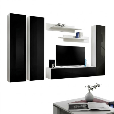 Juego de pared para salón estanterías negras soporte de TV lowboard
