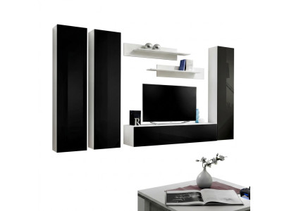 Juego de pared para salón estanterías negras soporte de TV lowboard