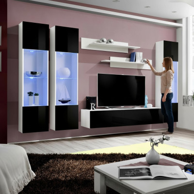 Moderna pared de salón soporte de TV armario set 6 pz estantes muebles de salón
