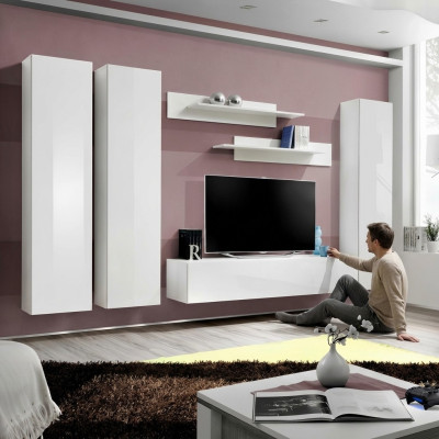 Conjunto completo de 6 piezas, blanco, mueble de salón con soporte para TV, decoración de sala de estar.