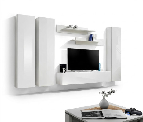 Conjunto completo de 6 piezas, blanco, mueble de salón con soporte para TV, decoración de sala de estar.