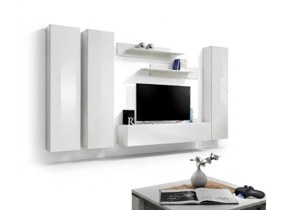 Conjunto completo de 6 piezas, blanco, mueble de salón con soporte para TV, decoración de sala de estar.