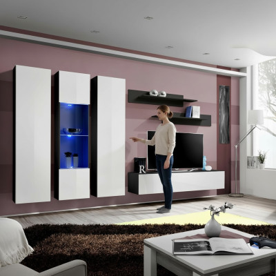 Conjunto de sala de estar de 6 piezas soporte de TV vitrina suspendida estante muebles de madera