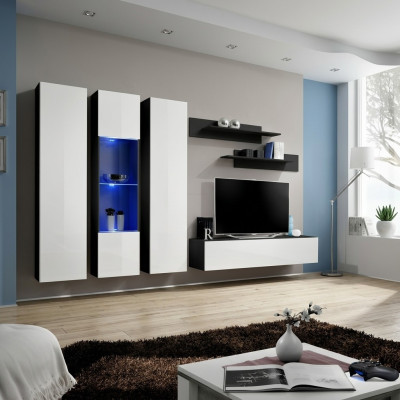 Conjunto de sala de estar de 6 piezas soporte de TV vitrina suspendida estante muebles de madera