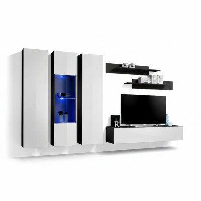 Conjunto de sala de estar de 6 piezas soporte de TV vitrina suspendida estante muebles de madera