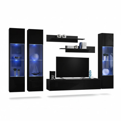 Conjunto de sala de estar de 6 piezas, mueble de pared bajo, soporte de TV, vitrina colgante, muebles de madera.