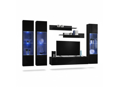 Conjunto de sala de estar de 6 piezas, mueble de pared bajo, soporte de TV, vitrina colgante, muebles de madera.