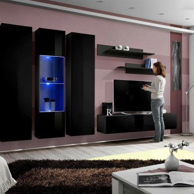 Mueble de pared Set de 6 piezas de lujo Sala de estar Soporte de TV de madera Estante de pared Armario de pared Nuevo