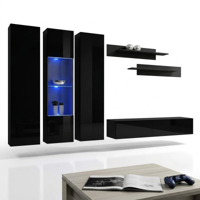 Mueble de pared Set de 6 piezas de lujo Sala de estar Soporte de TV de madera Estante de pared Armario de pared Nuevo