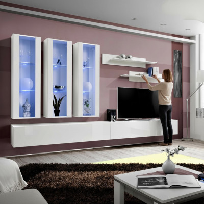Mueble de salón en blanco Diseño colgante de vitrina de TV Soporte de madera moderno.