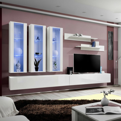Mueble de salón en blanco Diseño colgante de vitrina de TV Soporte de madera moderno.