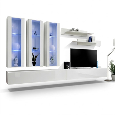 Mueble de salón en blanco Diseño colgante de vitrina de TV Soporte de madera moderno.