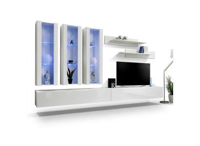 Mueble de salón en blanco Diseño colgante de vitrina de TV Soporte de madera moderno.