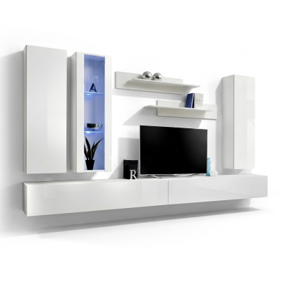 Muebles de sala de estar diseñados en blanco estante de pared TV soporte aparador moderno armario de pared.