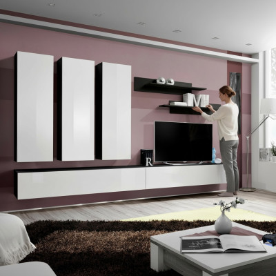 Muebles de sala de estar de lujo de diseñadora: pared para TV, soporte para TV, aparador, estantes.