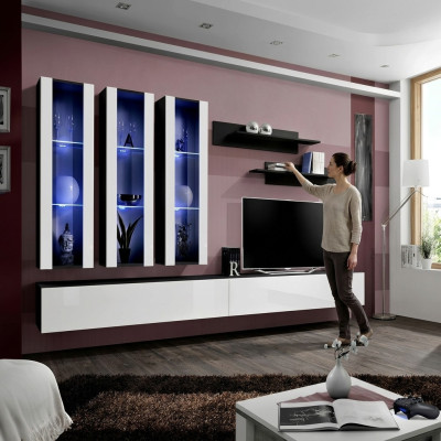 Mueble de pared Vitrina colgante Mueble para sala Mesa de TV Soporte Diseño moderno Conjunto de 7 piezas.