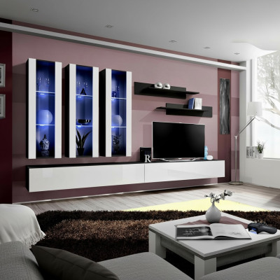 Mueble de pared Vitrina colgante Mueble para sala Mesa de TV Soporte Diseño moderno Conjunto de 7 piezas.