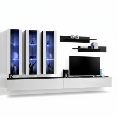 Mueble de pared Vitrina colgante Mueble para sala Mesa de TV Soporte Diseño moderno Conjunto de 7 piezas.