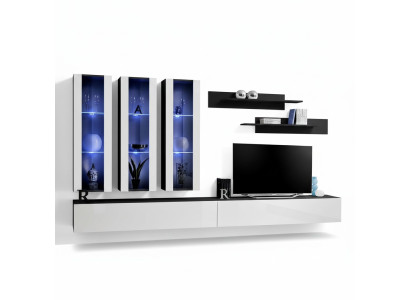 Mueble de pared Vitrina colgante Mueble para sala Mesa de TV Soporte Diseño moderno Conjunto de 7 piezas.