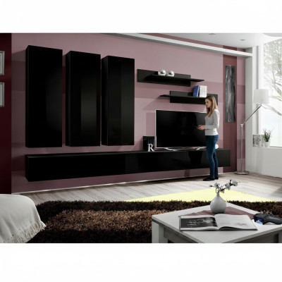 Conjunto completo de 7 piezas de pared de sala de estar en negro Muebles de madera de lujo nuevos