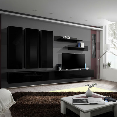 Conjunto completo de 7 piezas de pared de sala de estar en negro Muebles de madera de lujo nuevos