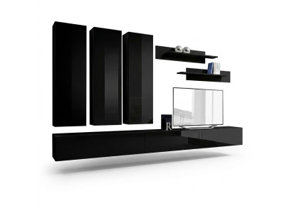 Conjunto completo de 7 piezas de pared de sala de estar en negro Muebles de madera de lujo nuevos