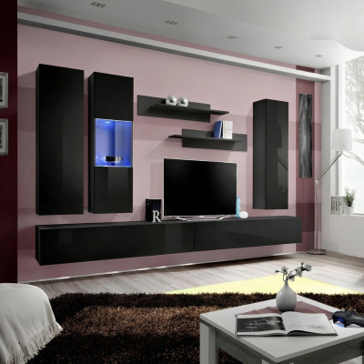 Conjunto de muebles de salón, diseño de pared para TV, mobiliario de diseño de 7 piezas.