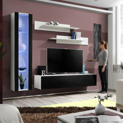 Set de lujo de 4 piezas Diseño de pared de la sala de estar Muebles de sala de estar Soporte de TV Mobiliario