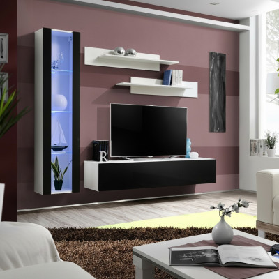 Set de lujo de 4 piezas Diseño de pared de la sala de estar Muebles de sala de estar Soporte de TV Mobiliario