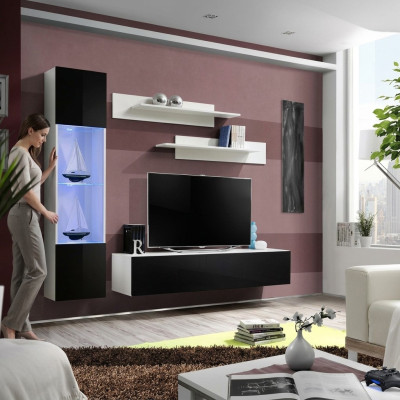 Conjunto de muebles de sala de estar, mueble de pared, soporte de TV, diseño de vitrina colgante, mobiliario.