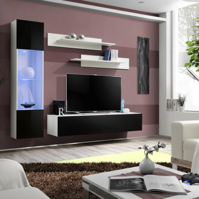 Conjunto de muebles de sala de estar, mueble de pared, soporte de TV, diseño de vitrina colgante, mobiliario.