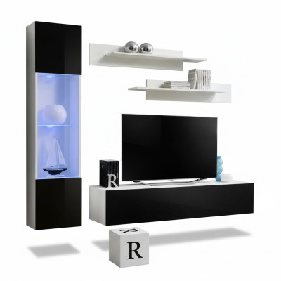 Conjunto de muebles de sala de estar, mueble de pared, soporte de TV, diseño de vitrina colgante, mobiliario.