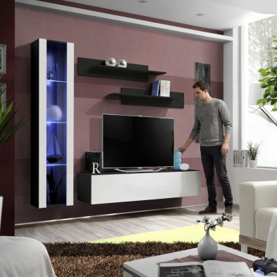Conjunto de muebles de salón de diseñador de 4 piezas en negro, muebles de salón colgantes, vitrina de decoración.