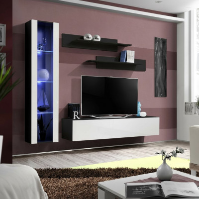 Conjunto de muebles de salón de diseñador de 4 piezas en negro, muebles de salón colgantes, vitrina de decoración.