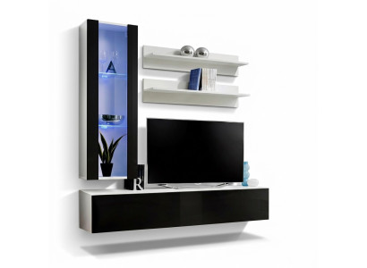Diseño de estantería colgante, conjunto de pared de unidad de sala de estar con estantes, soporte de TV, muebles