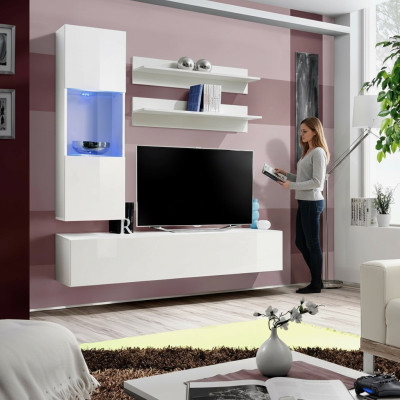 Conjunto de muebles de pared para TV, soporte para TV, mueble bajo, vitrina colgante de diseñador en madera.