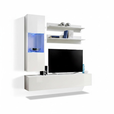 Conjunto de muebles de pared para TV, soporte para TV, mueble bajo, vitrina colgante de diseñador en madera.