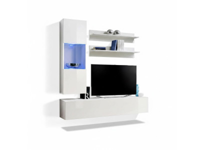 Conjunto de muebles de pared para TV, soporte para TV, mueble bajo, vitrina colgante de diseñador en madera.