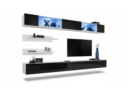 Conjunto de sala de estar de 6 piezas, lujosa pared de sala, armario de pared, 2x soportes para TV, diseño de mobiliario.