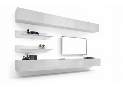 Juego de salón moderno de lujo de madera blanco - Muebles para la pared de la sala de estar, 6 piezas. Estante de TV.