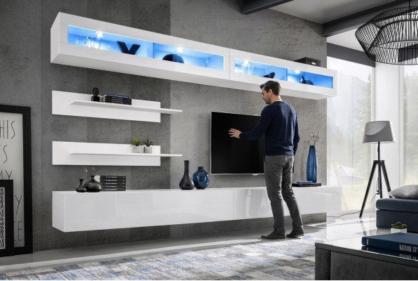 Modernes conjunto de sala de estar de 6 piezas 2x soporte de TV armario de pared de diseño nuevo muebles de madera