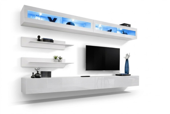 Modernes conjunto de sala de estar de 6 piezas 2x soporte de TV armario de pared de diseño nuevo muebles de madera